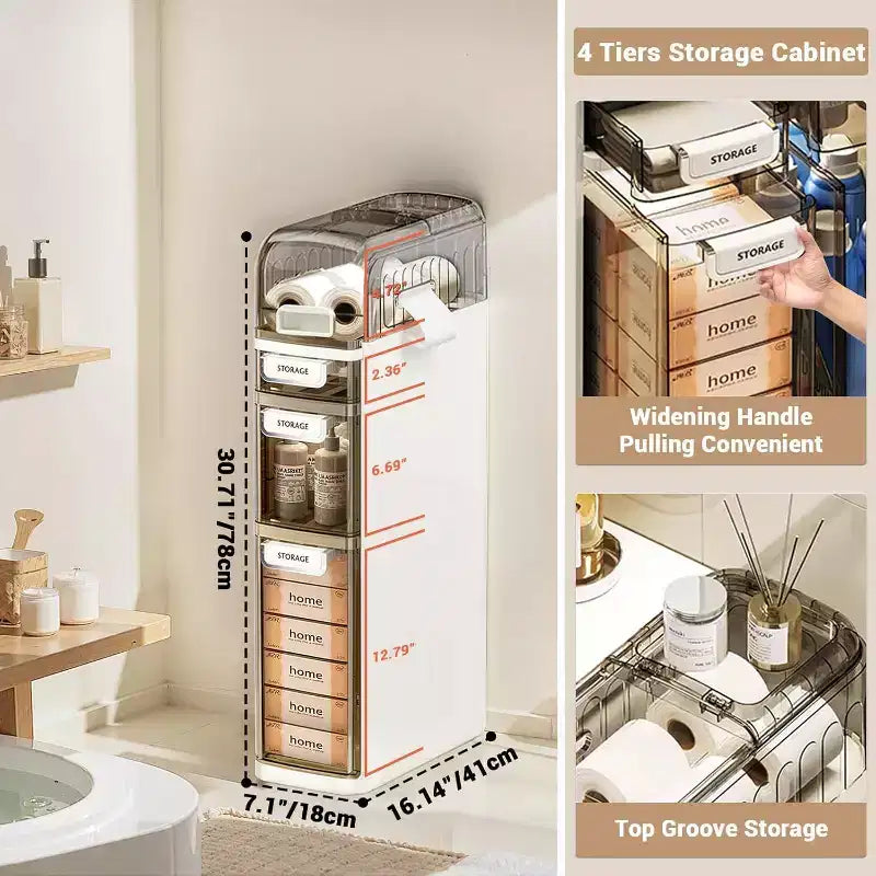 4-Tier Slim Storage Cabinet Wide Freestanding Organizer with; for Bathroom; Kitchen;