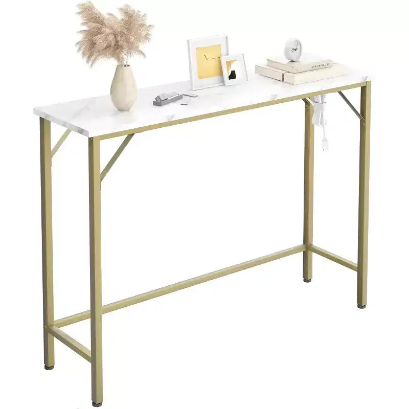 39.3 Narrow Console Table; Black Sofa Table with Outlets; Behind Couch Table ; 2 Tier Entry Hallway Table for Entryway;Living Room; Foyer; Office