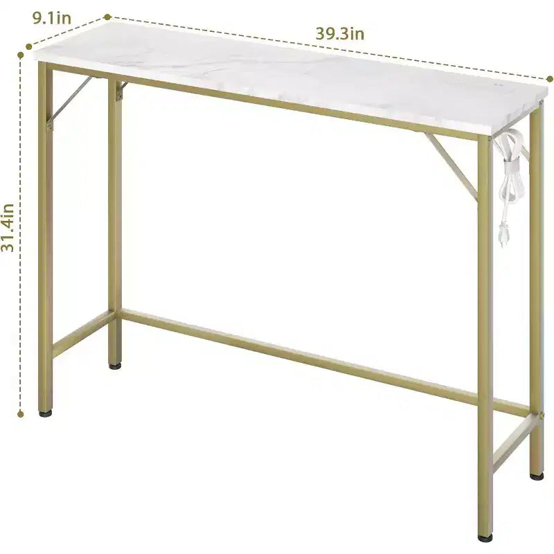 39.3 Narrow Console Table; Black Sofa Table with Outlets; Behind Couch Table ; 2 Tier Entry Hallway Table for Entryway;Living Room; Foyer; Office