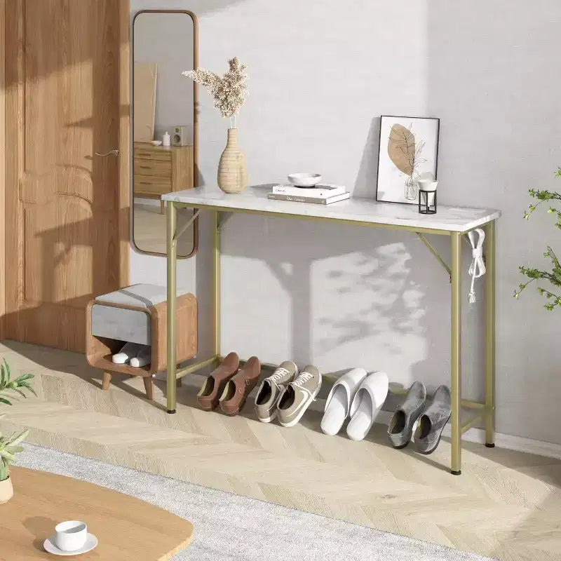 39.3 Narrow Console Table; Black Sofa Table with Outlets; Behind Couch Table ; 2 Tier Entry Hallway Table for Entryway;Living Room; Foyer; Office