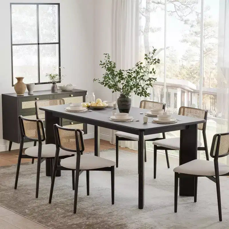 67 Inch Black Square Dining Table For Multiple People Dining At The Same Time; Suitable For Both Dining And Living Rooms
