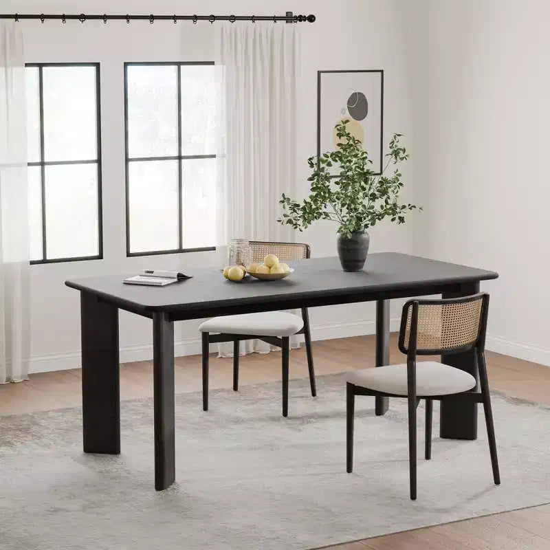 67 Inch Black Square Dining Table For Multiple People Dining At The Same Time; Suitable For Both Dining And Living Rooms