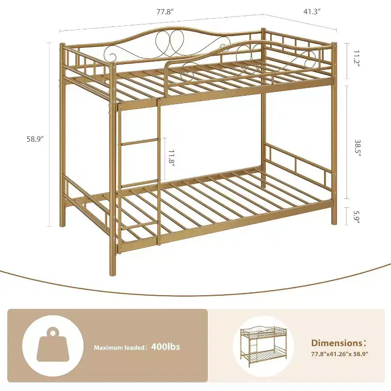 Bunk Bed Twin Over Twin; Twin Bunk Bed with Ladde & Full-Length Guardrails; Heavy Duty 400 LBS Weight Capacity; Space-Saving; No Box Spring Needed