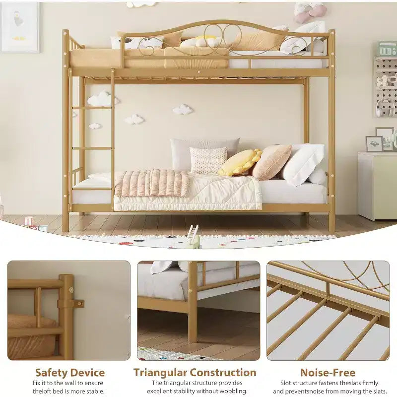 Bunk Bed Twin Over Twin; Twin Bunk Bed with Ladde & Full-Length Guardrails; Heavy Duty 400 LBS Weight Capacity; Space-Saving; No Box Spring Needed
