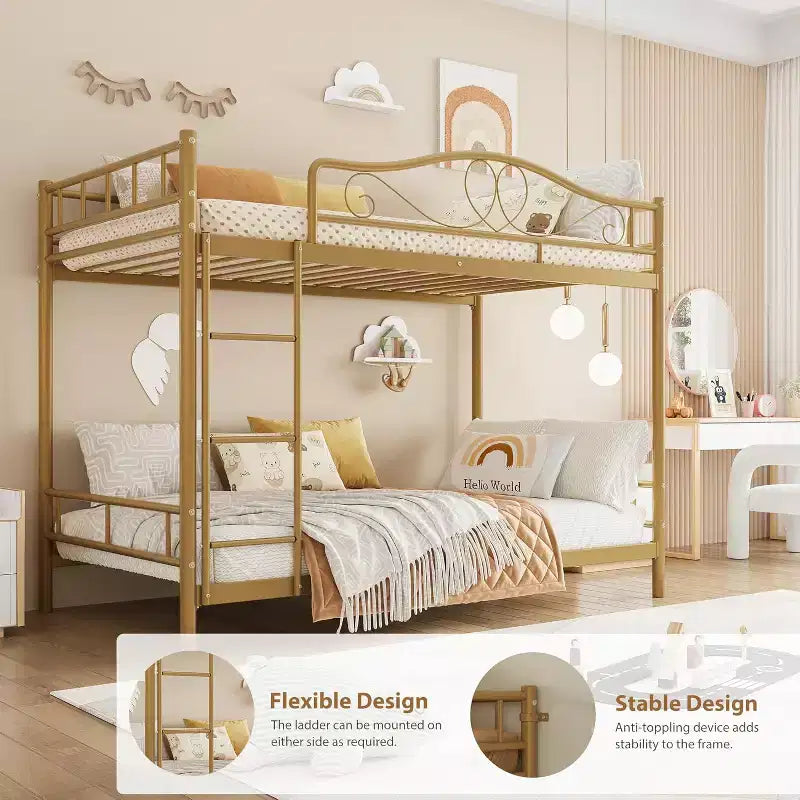 Bunk Bed Twin Over Twin; Twin Bunk Bed with Ladde & Full-Length Guardrails; Heavy Duty 400 LBS Weight Capacity; Space-Saving; No Box Spring Needed