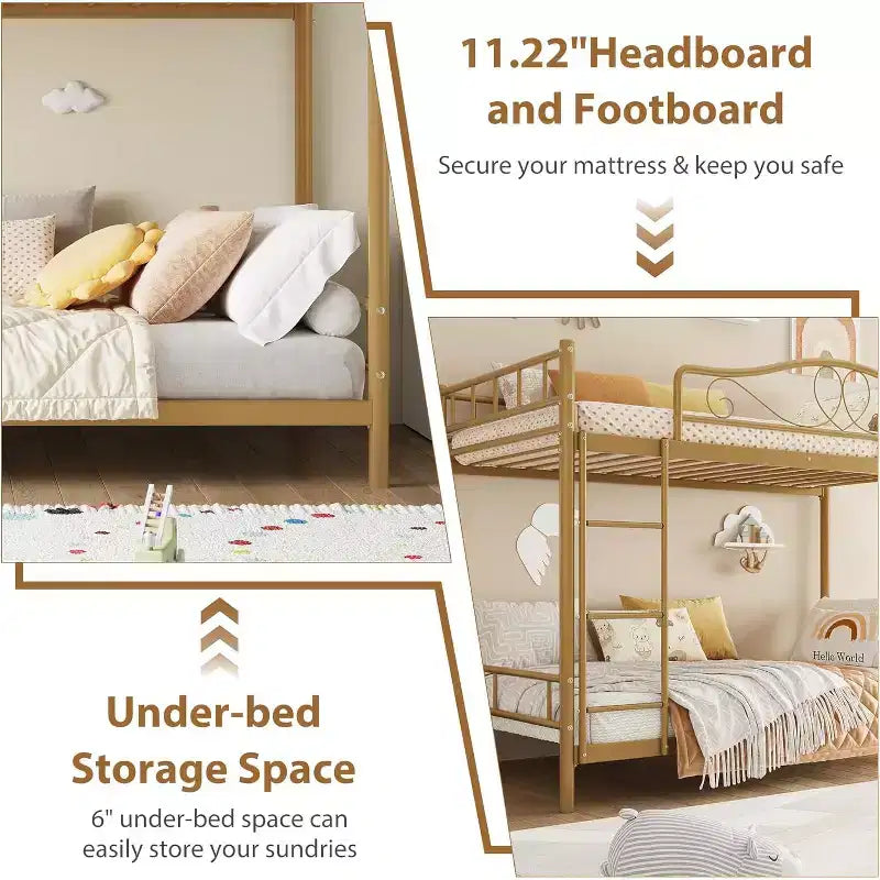 Bunk Bed Twin Over Twin; Twin Bunk Bed with Ladde & Full-Length Guardrails; Heavy Duty 400 LBS Weight Capacity; Space-Saving; No Box Spring Needed