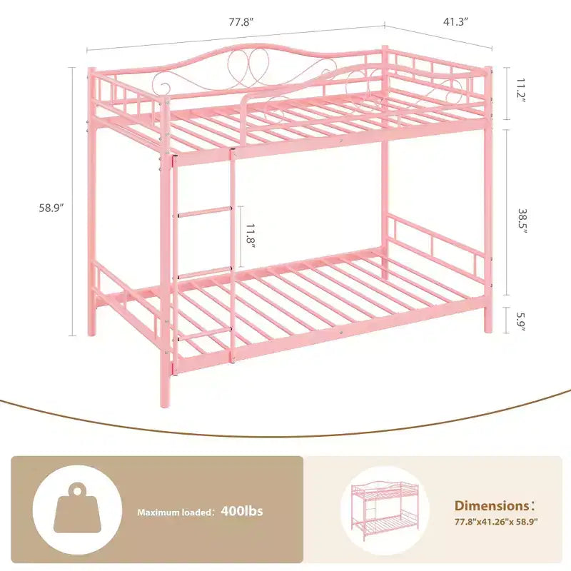 Bunk Bed Twin Over Twin; Twin Bunk Bed with Ladde & Full-Length Guardrails; Heavy Duty 400 LBS Weight Capacity; Space-Saving; No Box Spring Needed
