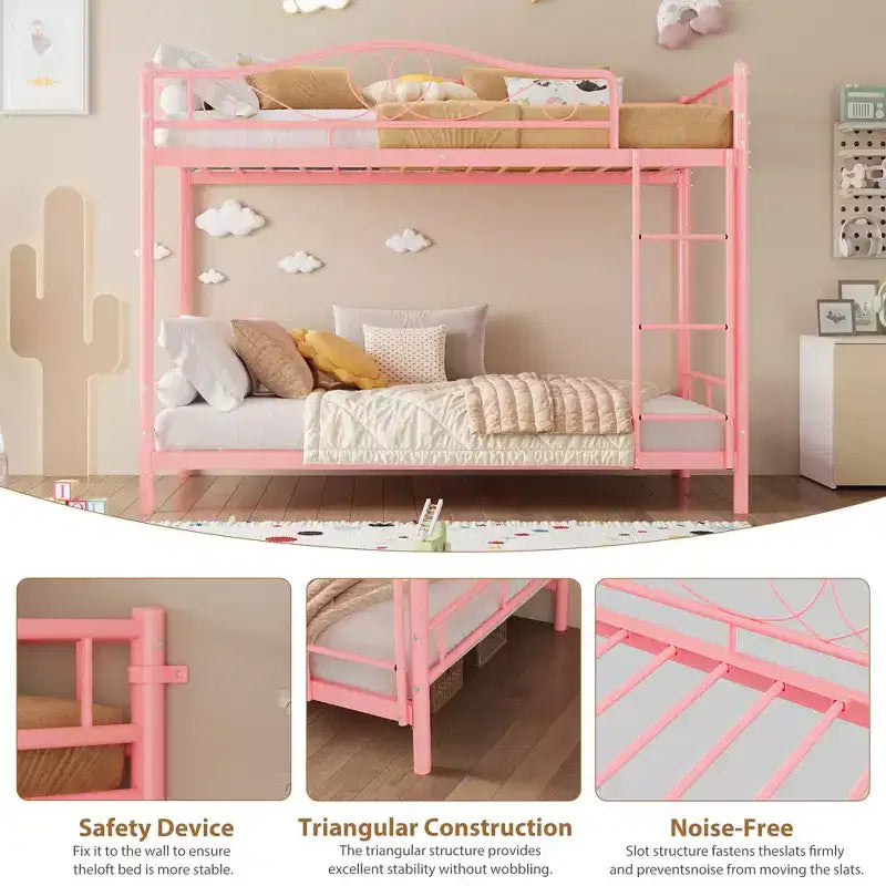 Bunk Bed Twin Over Twin; Twin Bunk Bed with Ladde & Full-Length Guardrails; Heavy Duty 400 LBS Weight Capacity; Space-Saving; No Box Spring Needed