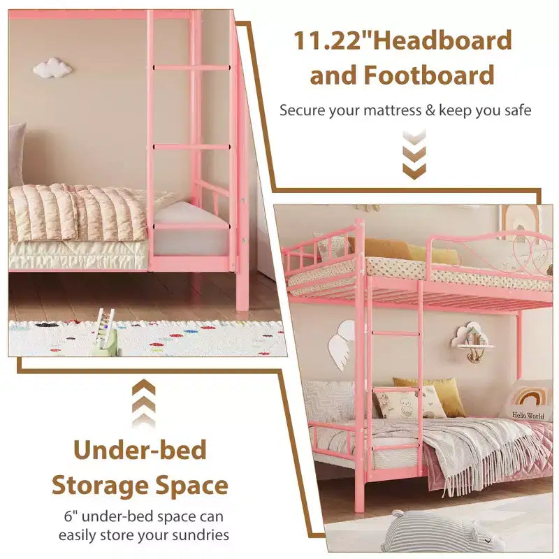 Bunk Bed Twin Over Twin; Twin Bunk Bed with Ladde & Full-Length Guardrails; Heavy Duty 400 LBS Weight Capacity; Space-Saving; No Box Spring Needed