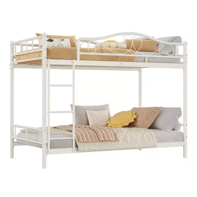 Bunk Bed Twin Over Twin; Twin Bunk Bed with Ladde & Full-Length Guardrails; Heavy Duty 400 LBS Weight Capacity; Space-Saving; No Box Spring Needed