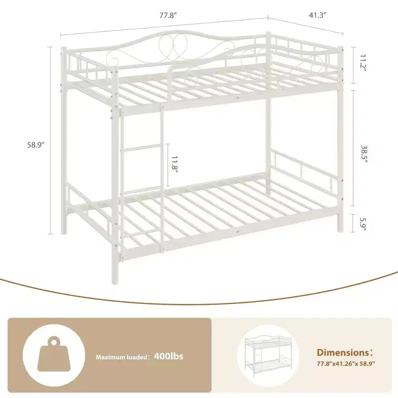 Bunk Bed Twin Over Twin; Twin Bunk Bed with Ladde & Full-Length Guardrails; Heavy Duty 400 LBS Weight Capacity; Space-Saving; No Box Spring Needed