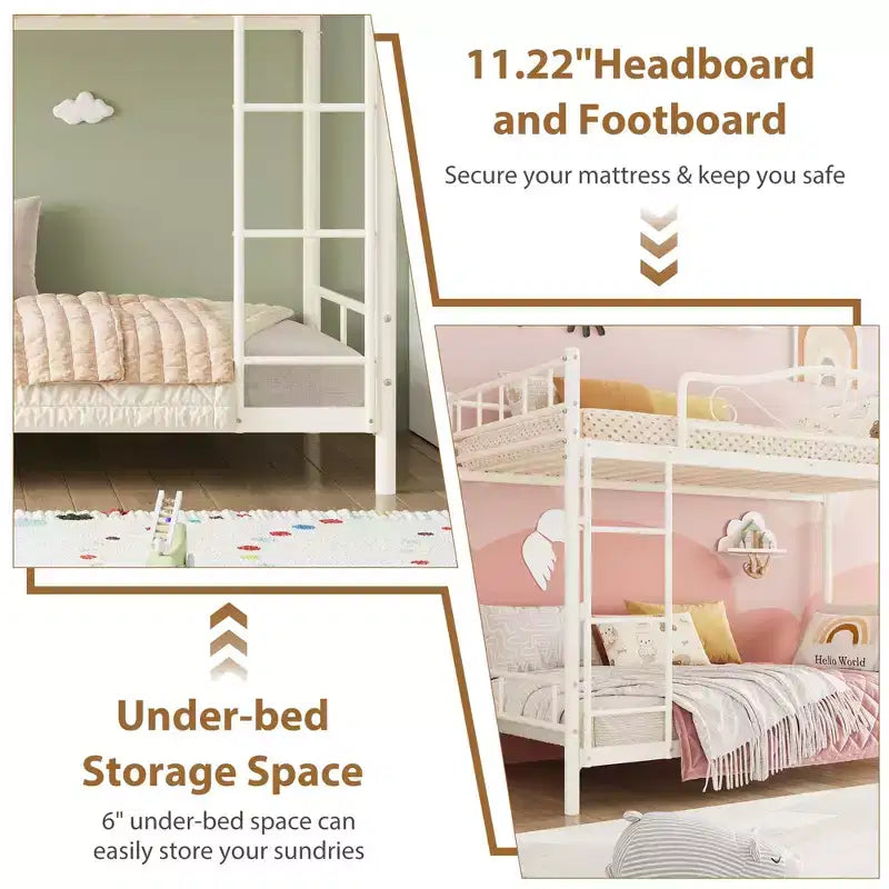 Bunk Bed Twin Over Twin; Twin Bunk Bed with Ladde & Full-Length Guardrails; Heavy Duty 400 LBS Weight Capacity; Space-Saving; No Box Spring Needed