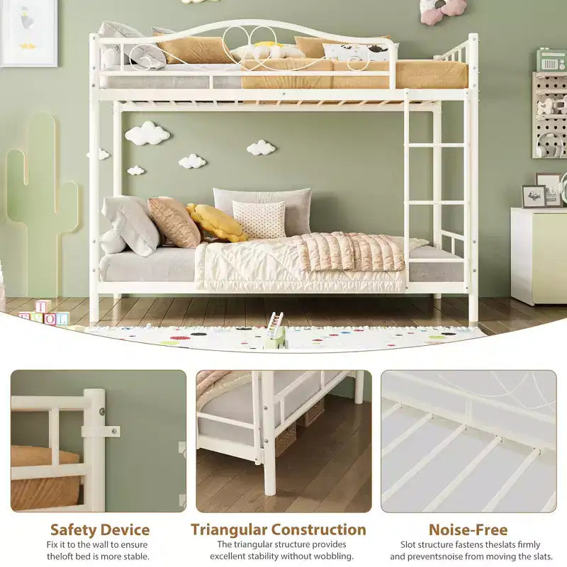 Bunk Bed Twin Over Twin; Twin Bunk Bed with Ladde & Full-Length Guardrails; Heavy Duty 400 LBS Weight Capacity; Space-Saving; No Box Spring Needed