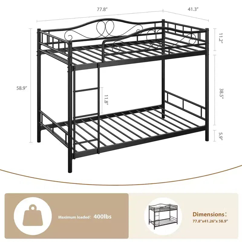 Bunk Bed Twin Over Twin; Twin Bunk Bed with Ladde & Full-Length Guardrails; Heavy Duty 400 LBS Weight Capacity; Space-Saving; No Box Spring Needed