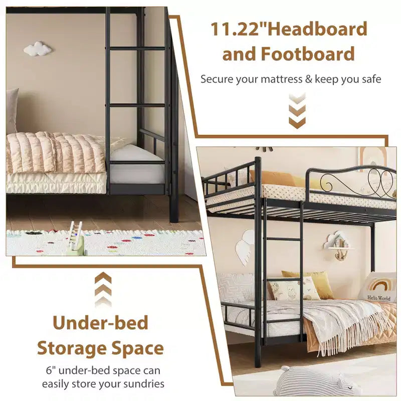 Bunk Bed Twin Over Twin; Twin Bunk Bed with Ladde & Full-Length Guardrails; Heavy Duty 400 LBS Weight Capacity; Space-Saving; No Box Spring Needed
