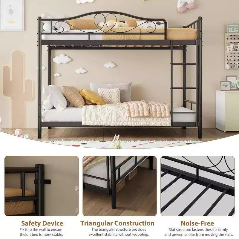 Bunk Bed Twin Over Twin; Twin Bunk Bed with Ladde & Full-Length Guardrails; Heavy Duty 400 LBS Weight Capacity; Space-Saving; No Box Spring Needed