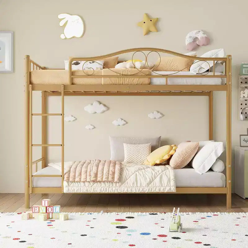 Bunk Bed Twin Over Twin; Twin Bunk Bed with Ladde & Full-Length Guardrails; Heavy Duty 400 LBS Weight Capacity; Space-Saving; No Box Spring Needed