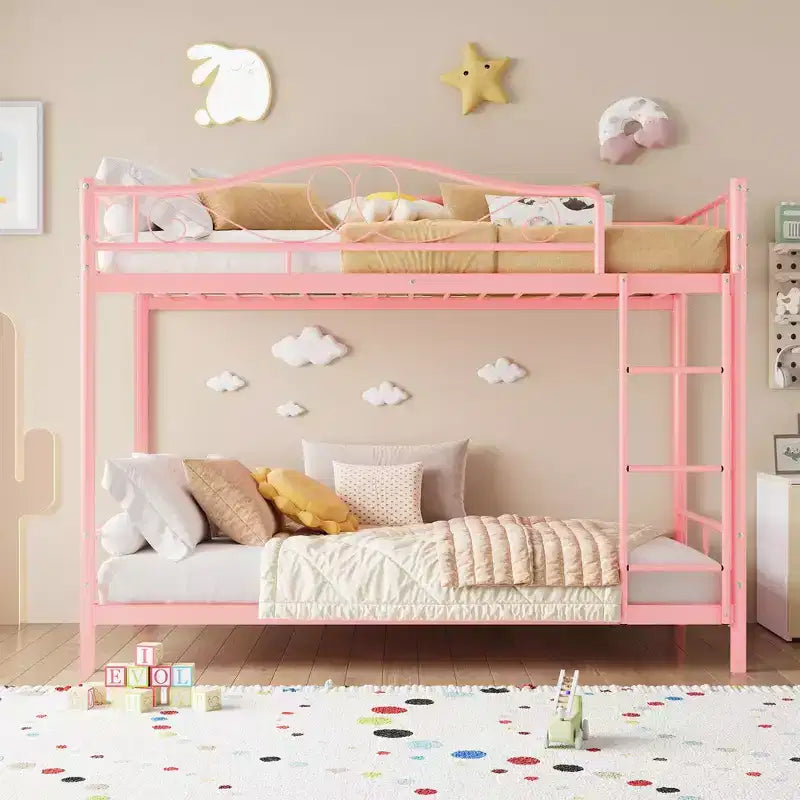 Bunk Bed Twin Over Twin; Twin Bunk Bed with Ladde & Full-Length Guardrails; Heavy Duty 400 LBS Weight Capacity; Space-Saving; No Box Spring Needed