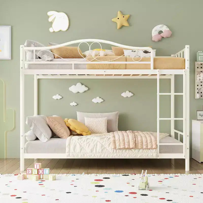 Bunk Bed Twin Over Twin; Twin Bunk Bed with Ladde & Full-Length Guardrails; Heavy Duty 400 LBS Weight Capacity; Space-Saving; No Box Spring Needed