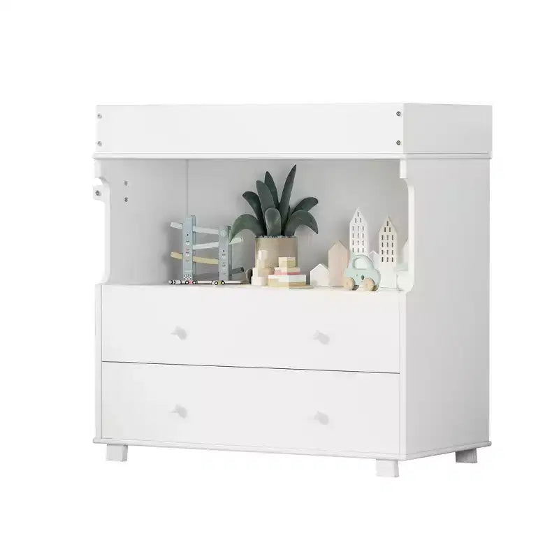 Wooden Changing Table; Baby Dressing Table with 2 Drawers & Shelves; Multi-Functional Baby Diaper Station for Bedroom; Kids Room; Nursery