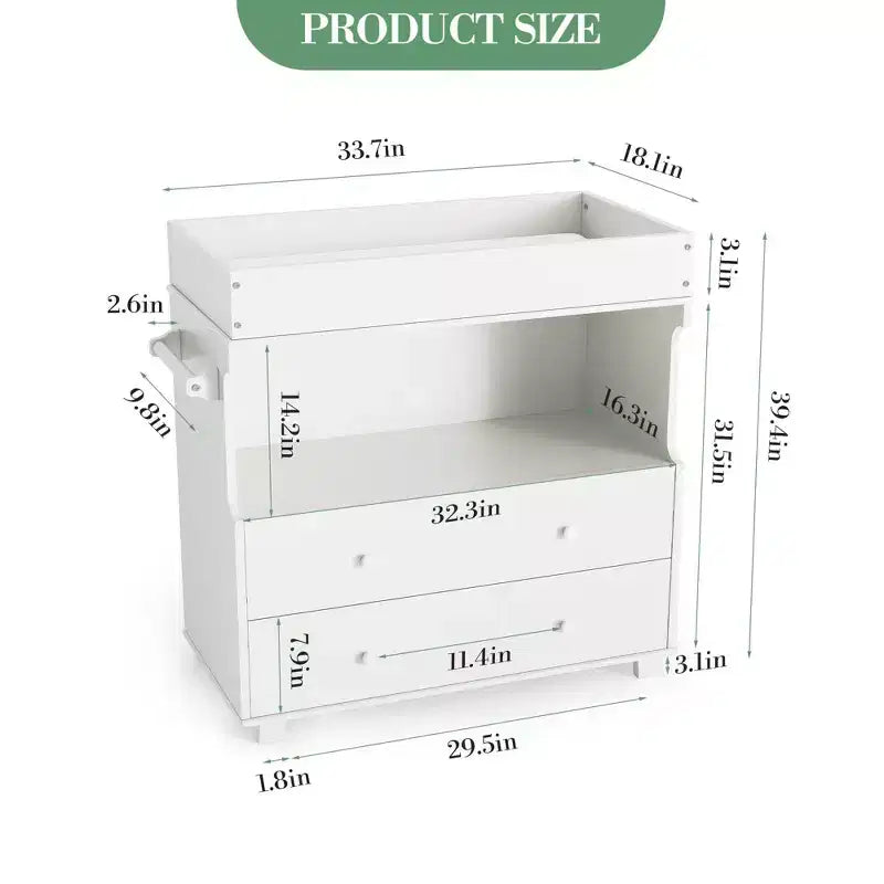 Wooden Changing Table; Baby Dressing Table with 2 Drawers & Shelves; Multi-Functional Baby Diaper Station for Bedroom; Kids Room; Nursery