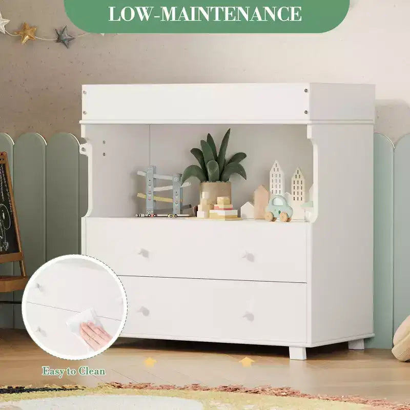 Wooden Changing Table; Baby Dressing Table with 2 Drawers & Shelves; Multi-Functional Baby Diaper Station for Bedroom; Kids Room; Nursery