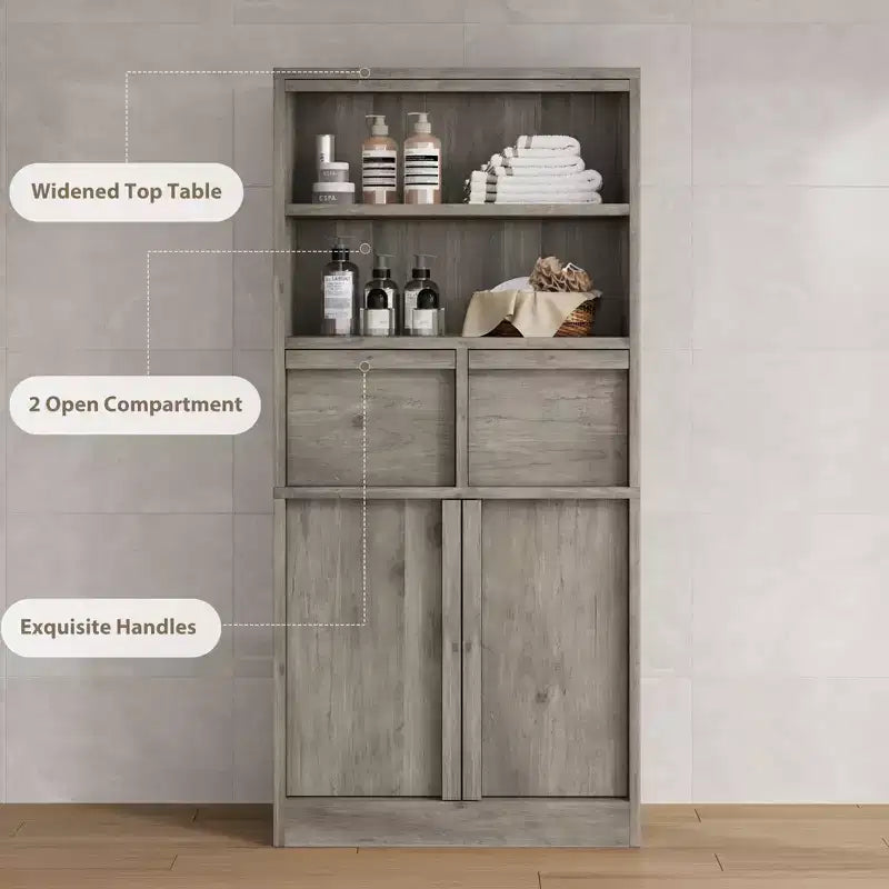 Tall Bathroom Cabinet; Floor Storage Cabinet with Doors & 2 Drawers; 51 H Bathroom Organizer Cabinet Freestanding for Bathroom; Living Room; Kitchen