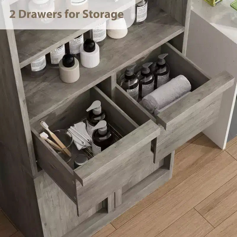 Tall Bathroom Cabinet; Floor Storage Cabinet with Doors & 2 Drawers; 51 H Bathroom Organizer Cabinet Freestanding for Bathroom; Living Room; Kitchen
