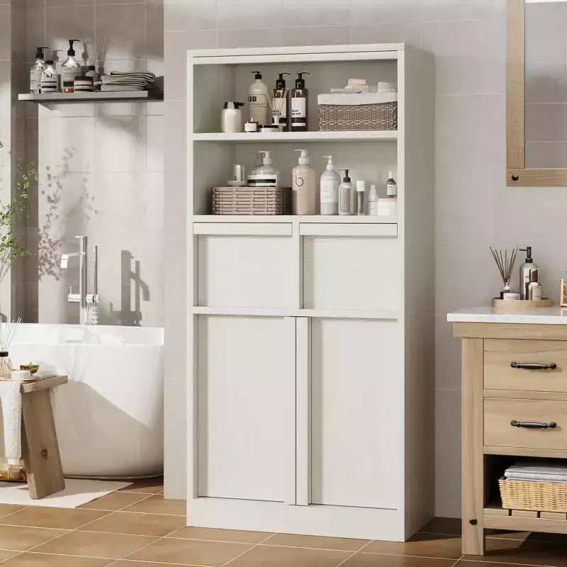 Tall Bathroom Cabinet; Floor Storage Cabinet with Doors & 2 Drawers; 51 H Bathroom Organizer Cabinet Freestanding for Bathroom; Living Room; Kitchen