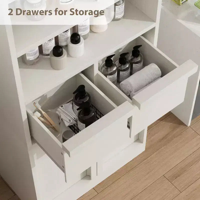 Tall Bathroom Cabinet; Floor Storage Cabinet with Doors & 2 Drawers; 51 H Bathroom Organizer Cabinet Freestanding for Bathroom; Living Room; Kitchen