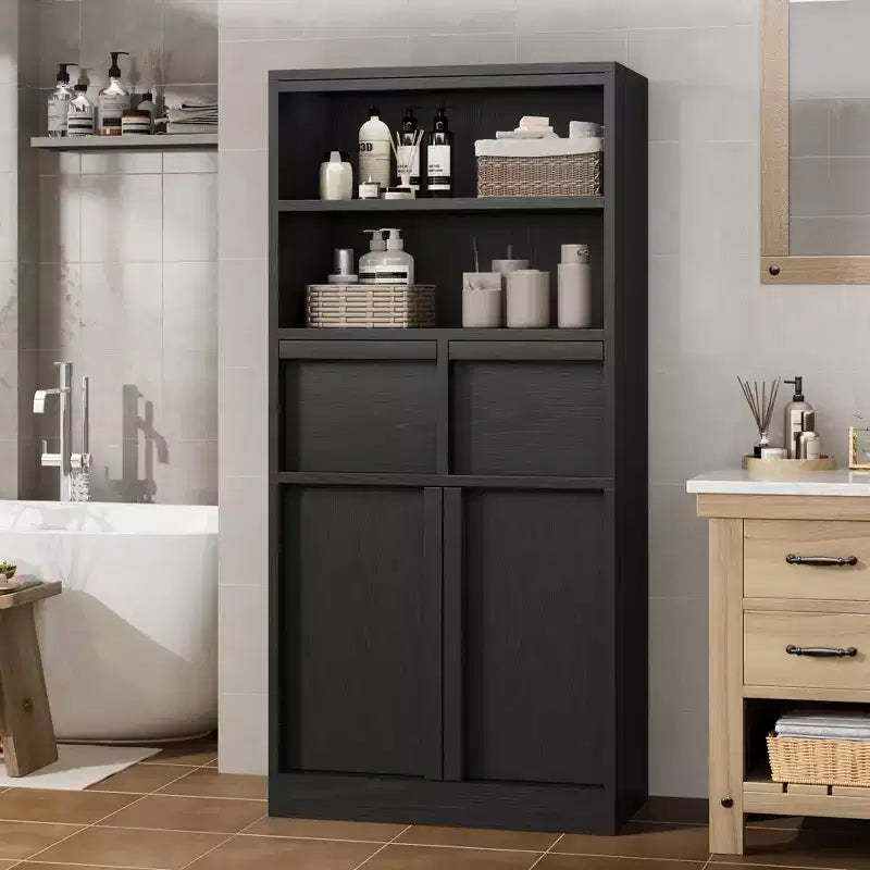 Tall Bathroom Cabinet; Floor Storage Cabinet with Doors & 2 Drawers; 51 H Bathroom Organizer Cabinet Freestanding for Bathroom; Living Room; Kitchen