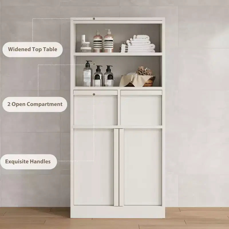 Tall Bathroom Cabinet; Floor Storage Cabinet with Doors & 2 Drawers; 51 H Bathroom Organizer Cabinet Freestanding for Bathroom; Living Room; Kitchen
