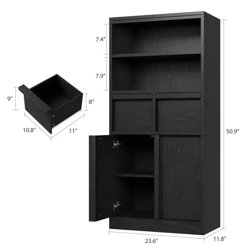 Tall Bathroom Cabinet; Floor Storage Cabinet with Doors & 2 Drawers; 51 H Bathroom Organizer Cabinet Freestanding for Bathroom; Living Room; Kitchen
