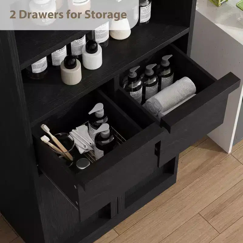Tall Bathroom Cabinet; Floor Storage Cabinet with Doors & 2 Drawers; 51 H Bathroom Organizer Cabinet Freestanding for Bathroom; Living Room; Kitchen