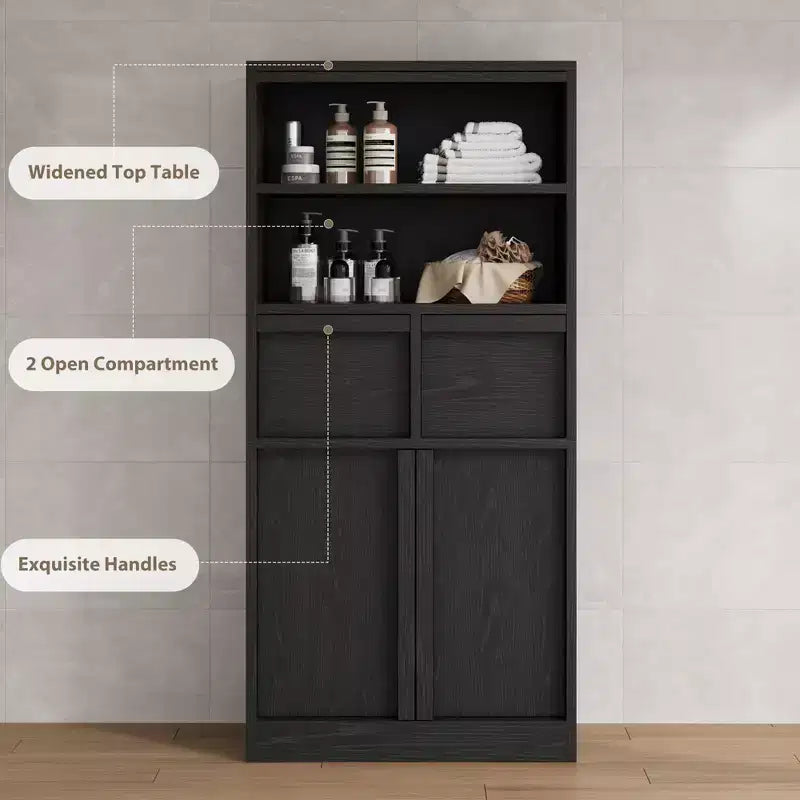 Tall Bathroom Cabinet; Floor Storage Cabinet with Doors & 2 Drawers; 51 H Bathroom Organizer Cabinet Freestanding for Bathroom; Living Room; Kitchen