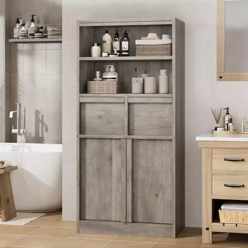 Tall Bathroom Cabinet; Floor Storage Cabinet with Doors & 2 Drawers; 51 H Bathroom Organizer Cabinet Freestanding for Bathroom; Living Room; Kitchen
