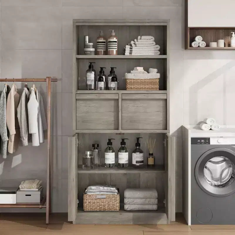 Tall Bathroom Cabinet; Floor Storage Cabinet with Doors & 2 Drawers; 51 H Bathroom Organizer Cabinet Freestanding for Bathroom; Living Room; Kitchen