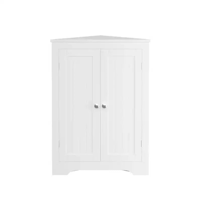 Corner Storage Cabinet; Modern Narrow Organizer with Adjustable Shelf; 2 Doors with Silver Knobs; Floor Cabinet for Living Room and Kitchen