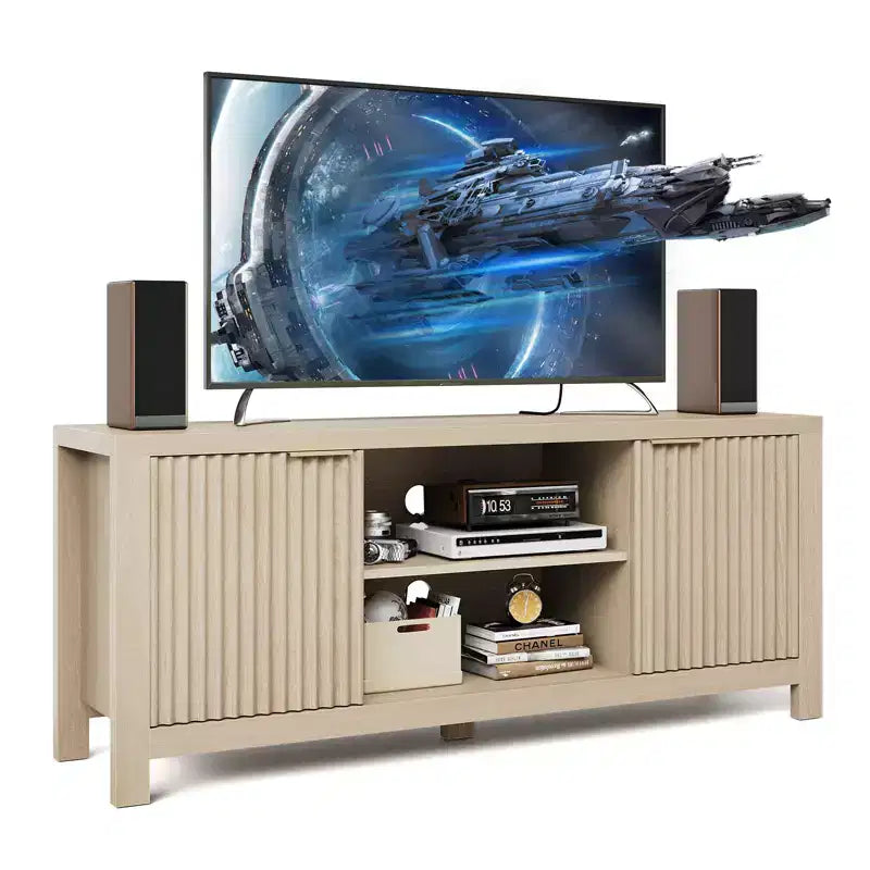 Fluted TV Stand for 65 Inch TV; Modern Console Table with Open Shelves;Heavy-Duty Entertainment Center; for Living Room; Bedroom