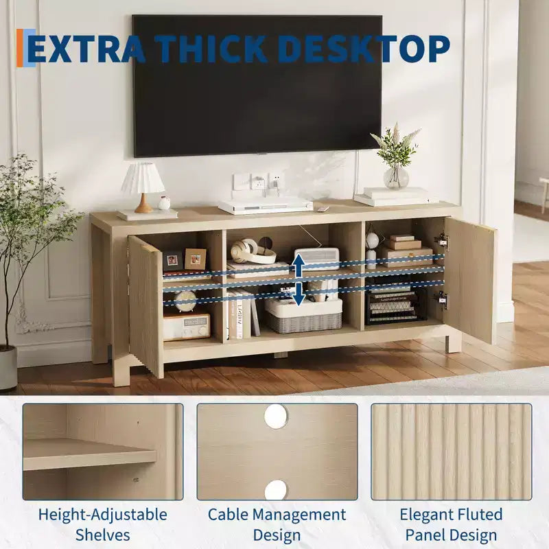 Fluted TV Stand for 65 Inch TV; Modern Console Table with Open Shelves;Heavy-Duty Entertainment Center; for Living Room; Bedroom