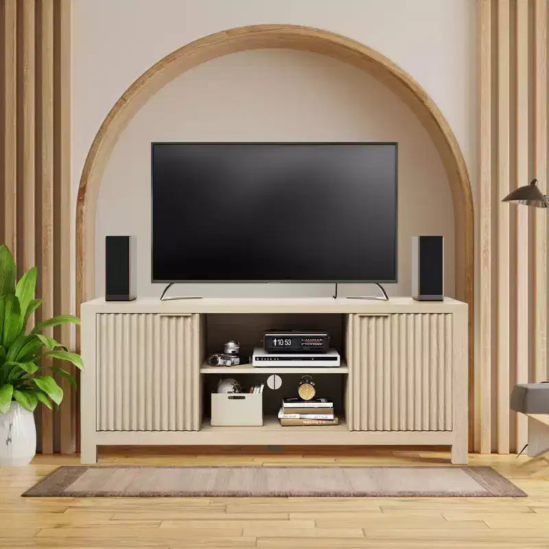 Fluted TV Stand for 65 Inch TV; Modern Console Table with Open Shelves;Heavy-Duty Entertainment Center; for Living Room; Bedroom