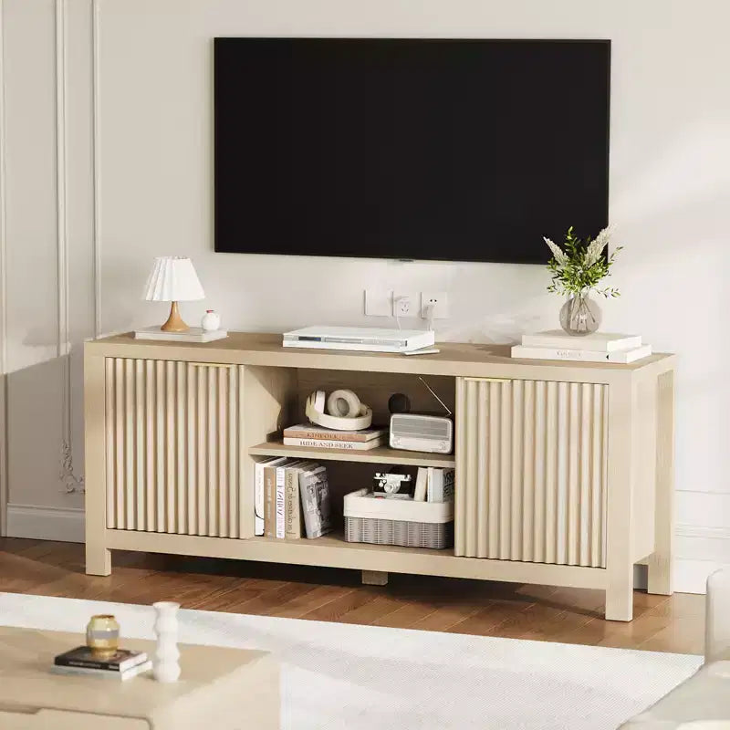 Fluted TV Stand for 65 Inch TV; Modern Console Table with Open Shelves;Heavy-Duty Entertainment Center; for Living Room; Bedroom