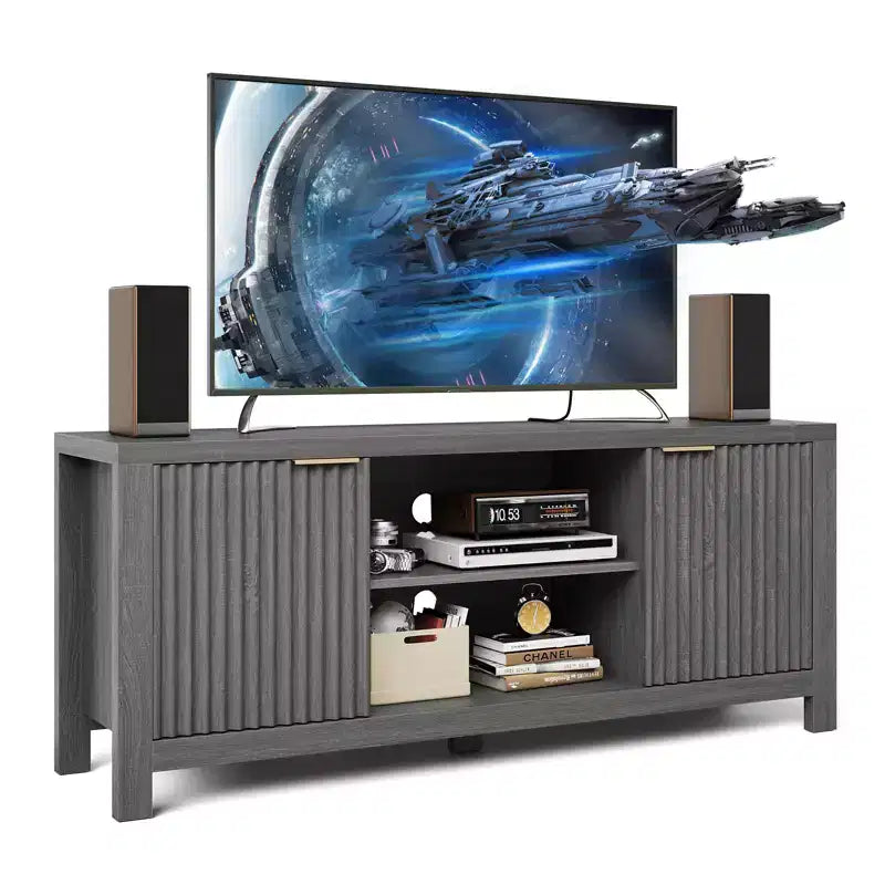 Fluted TV Stand for 65 Inch TV; Modern Console Table with Open Shelves;Heavy-Duty Entertainment Center; for Living Room; Bedroom