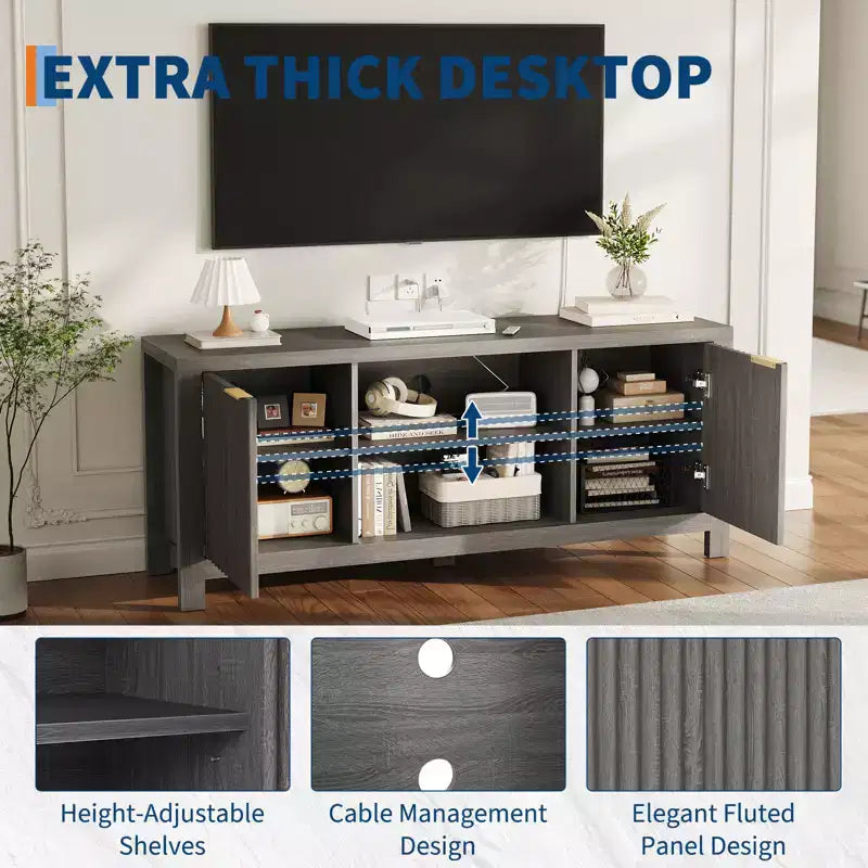 Fluted TV Stand for 65 Inch TV; Modern Console Table with Open Shelves;Heavy-Duty Entertainment Center; for Living Room; Bedroom