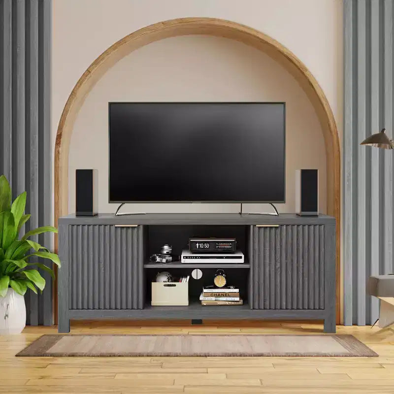 Fluted TV Stand for 65 Inch TV; Modern Console Table with Open Shelves;Heavy-Duty Entertainment Center; for Living Room; Bedroom