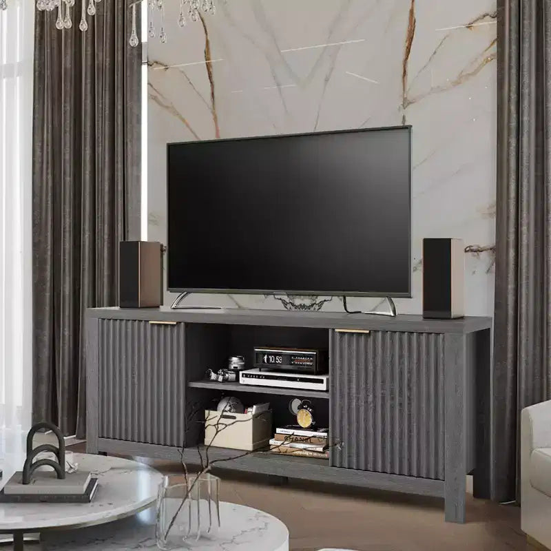 Fluted TV Stand for 65 Inch TV; Modern Console Table with Open Shelves;Heavy-Duty Entertainment Center; for Living Room; Bedroom