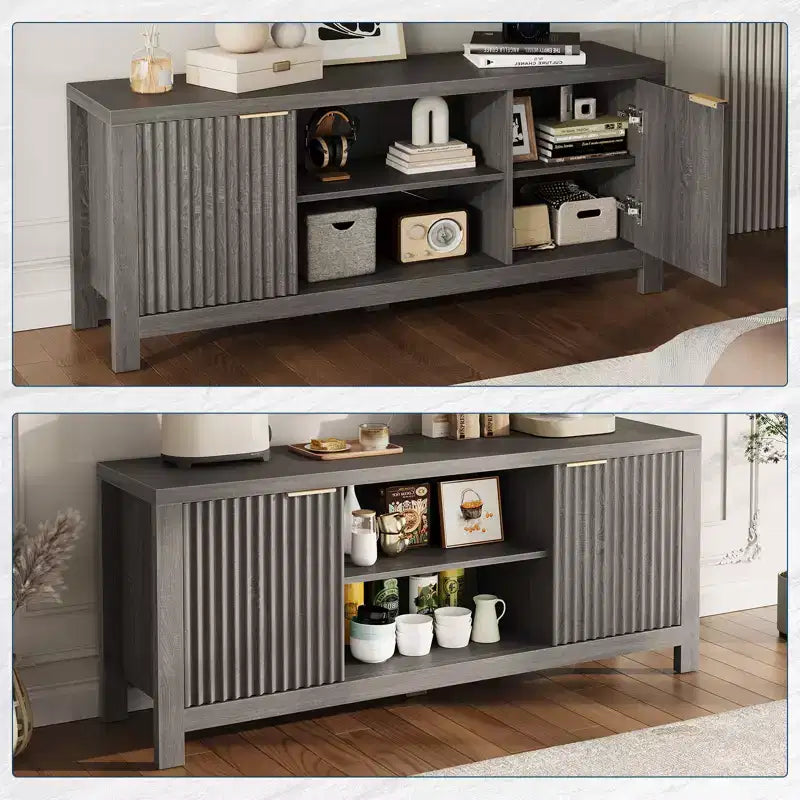 Fluted TV Stand for 65 Inch TV; Modern Console Table with Open Shelves;Heavy-Duty Entertainment Center; for Living Room; Bedroom