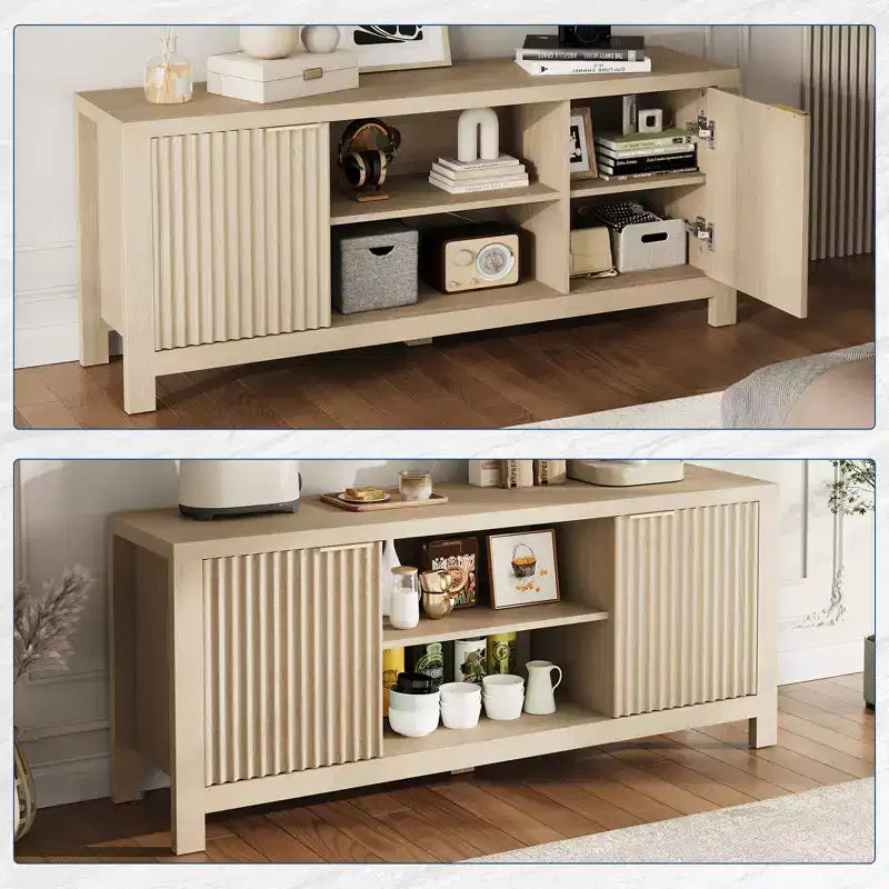 Fluted TV Stand for 65 Inch TV; Modern Console Table with Open Shelves;Heavy-Duty Entertainment Center; for Living Room; Bedroom