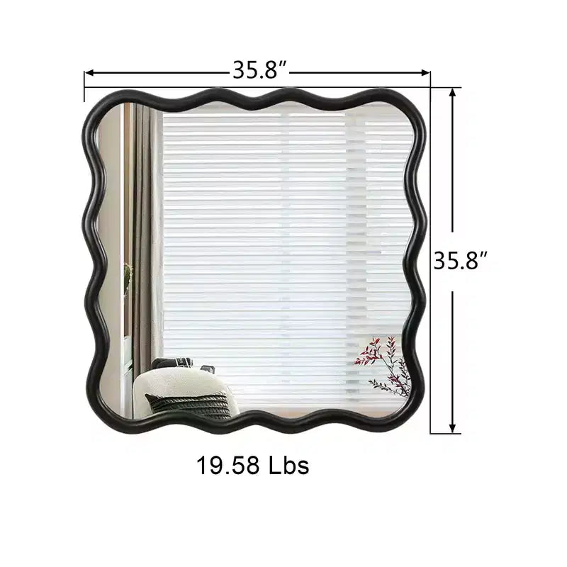 Wavy Wall Mounted Mirror with Wooden Beveled Edge; Hangs Horizontally or Vertically; Ideal for Bathroom; Dressing Table or Living Room Decor