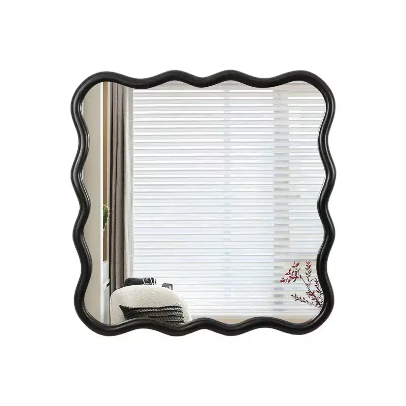 Wavy Wall Mounted Mirror with Wooden Beveled Edge; Hangs Horizontally or Vertically; Ideal for Bathroom; Dressing Table or Living Room Decor